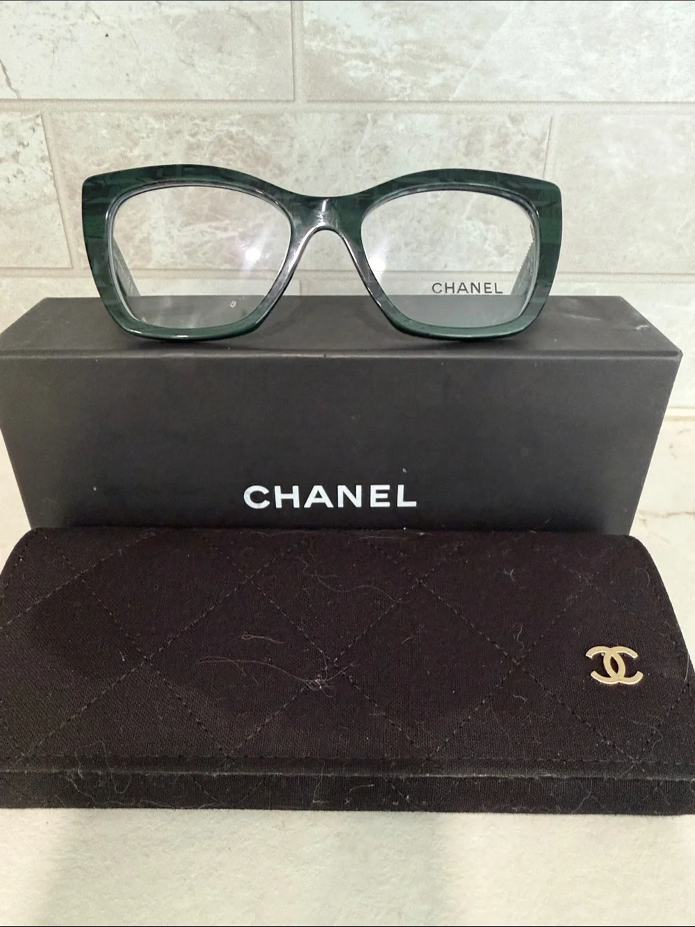 CHANEL Dark Green Oversized Cat-Eye Optical Glasses